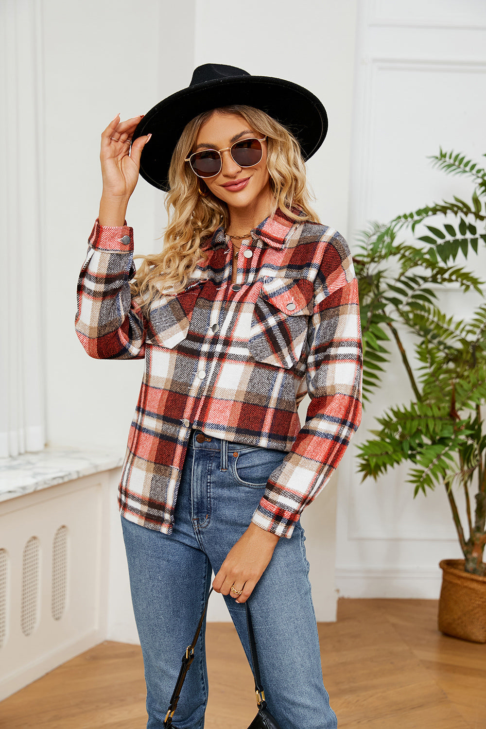 Button Down Collared Plaid Shacket