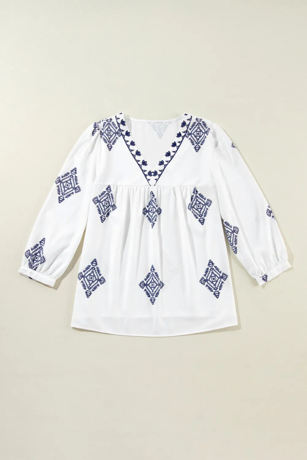 Printed V-Neck Three-Quarter Sleeve Blouse