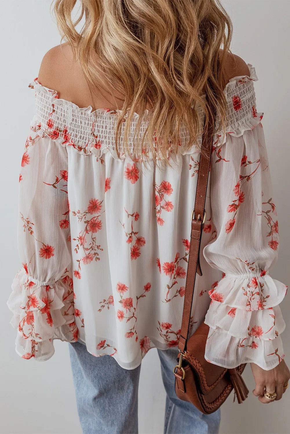 Printed Off-Shoulder Long Sleeve Blouse