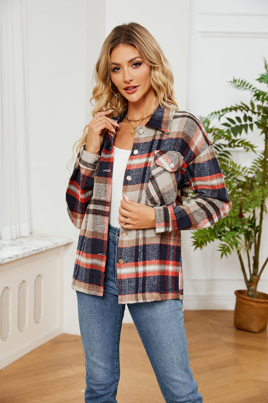 Button Down Collared Plaid Shacket